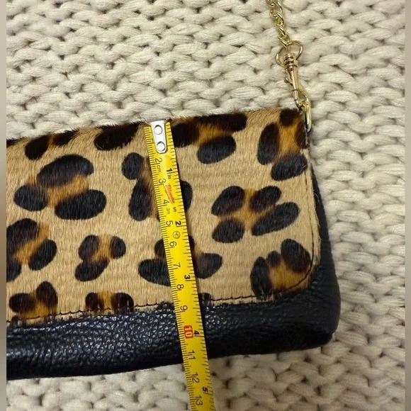 Genuine leather calf hair made in Italy Leopard Print  gold Chain Shoulder Bag - Picture 9 of 10